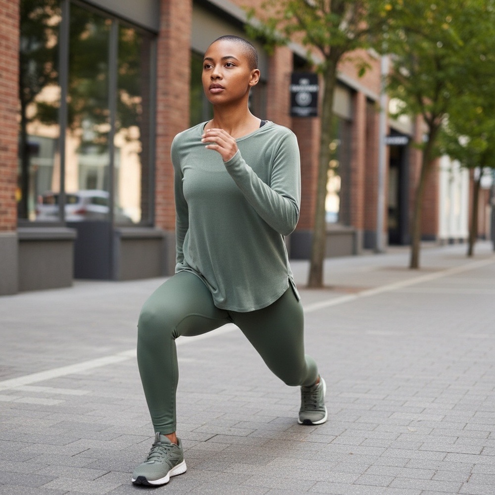 Athleta Women’s Active Scoop Neck L/S Butterfly Bk Army Green Size-M Top